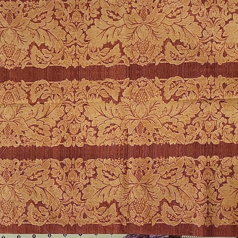 Tanish gold & brown with stripes and large flowers cotton quilt fabric 3/4 yard